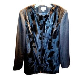 Emily 10 Black Floral Women's Blazer Jacket Suit Coat Misses M Medium Textured